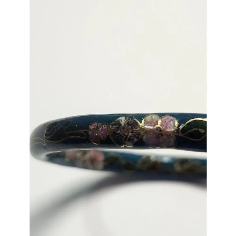 Blue Floral Cloisonné Bangle Bracelet